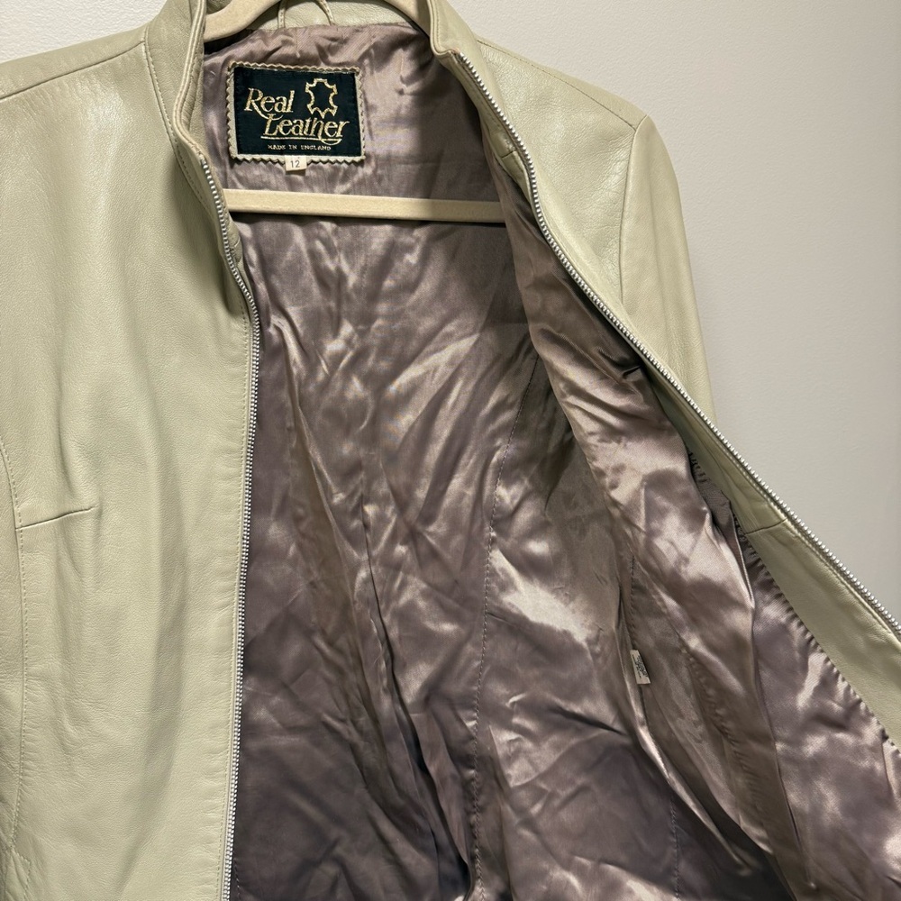 VTG 70s Cream Leather Cafe Racer Jacket UK Small Made in England - Picture 10 of 16